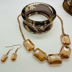 Wide Bracelet & Crystal Necklace Set